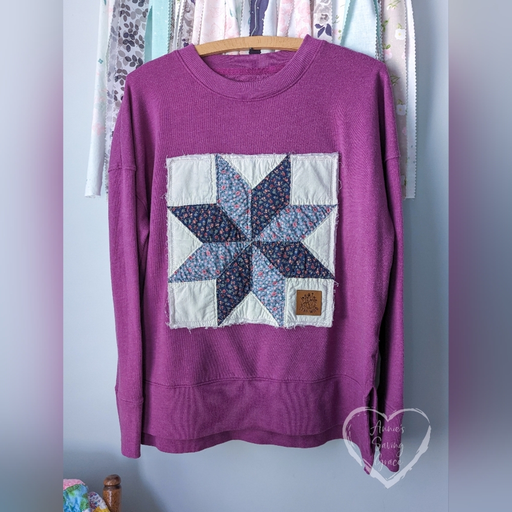 Vintage Quilt Block Sweatshirt Women's Small (S) Upcycled Repurposed